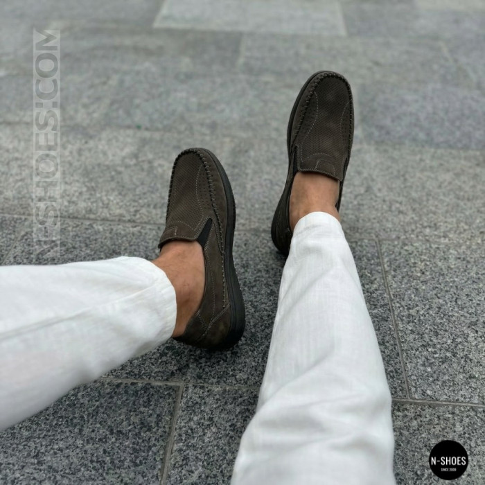 Літні шкіряні туфлі-мокасини N-SHOES Mens 211835 020 grey nubuck 6198
