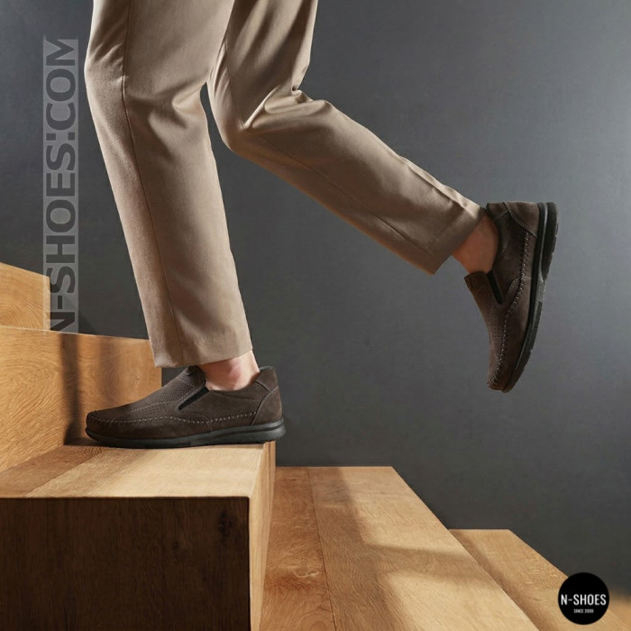 Літні шкіряні туфлі-мокасини N-SHOES Mens 211835 020 grey nubuck 6198