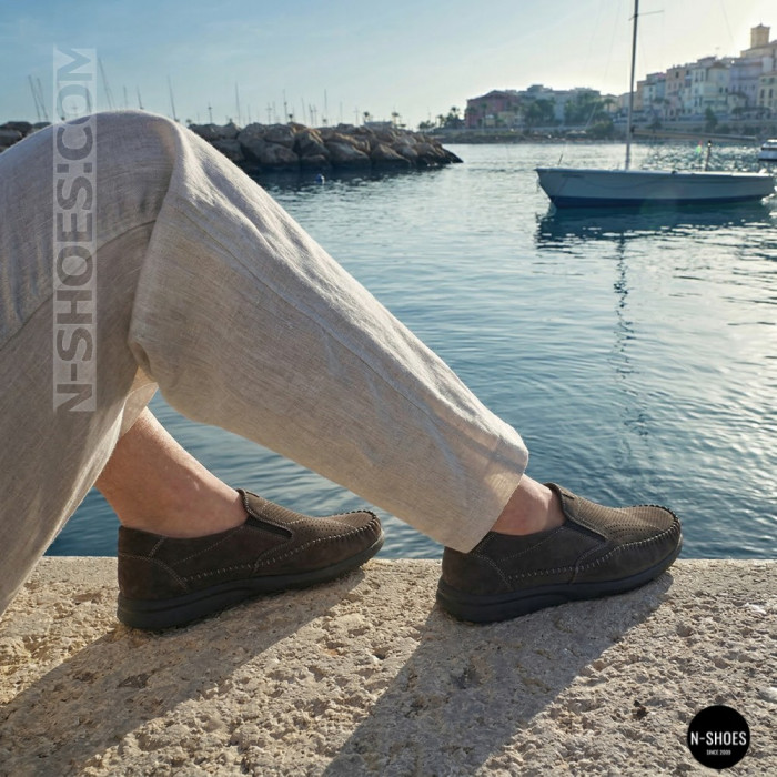 Літні шкіряні туфлі-мокасини N-SHOES Mens 211835 020 grey nubuck 6198