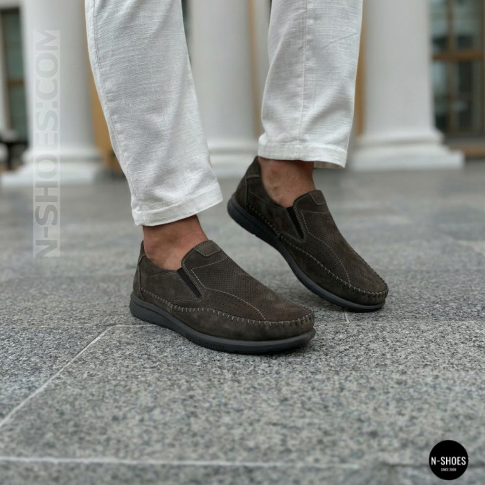 Літні шкіряні туфлі-мокасини N-SHOES Mens 211835 020 grey nubuck 6198
