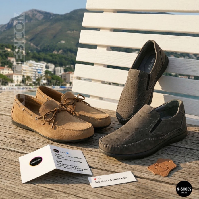 Літні шкіряні туфлі-мокасини N-SHOES Mens 211835 020 grey nubuck 6198