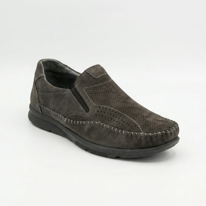 Літні шкіряні туфлі-мокасини N-SHOES Mens 211835 020 grey nubuck 6198