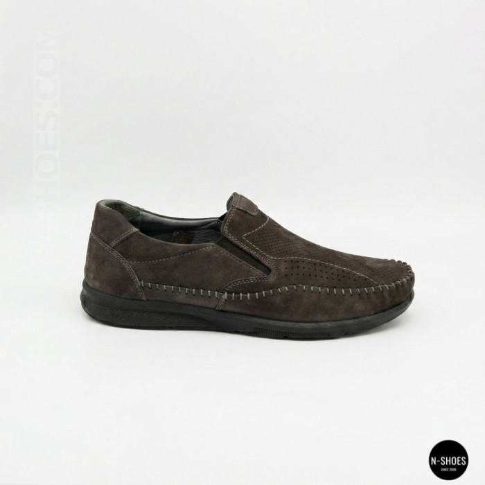 Літні шкіряні туфлі-мокасини N-SHOES Mens 211835 020 grey nubuck 6198