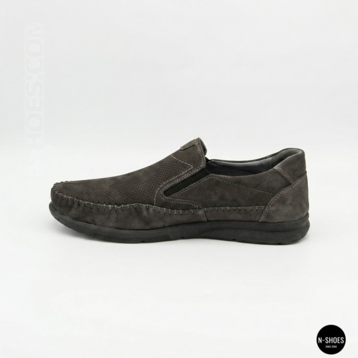 Літні шкіряні туфлі-мокасини N-SHOES Mens 211835 020 grey nubuck 6198