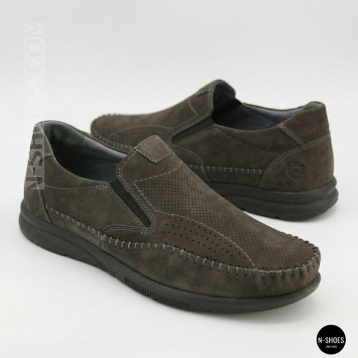 Літні шкіряні туфлі-мокасини N-SHOES Mens 211835 020 grey nubuck 6198