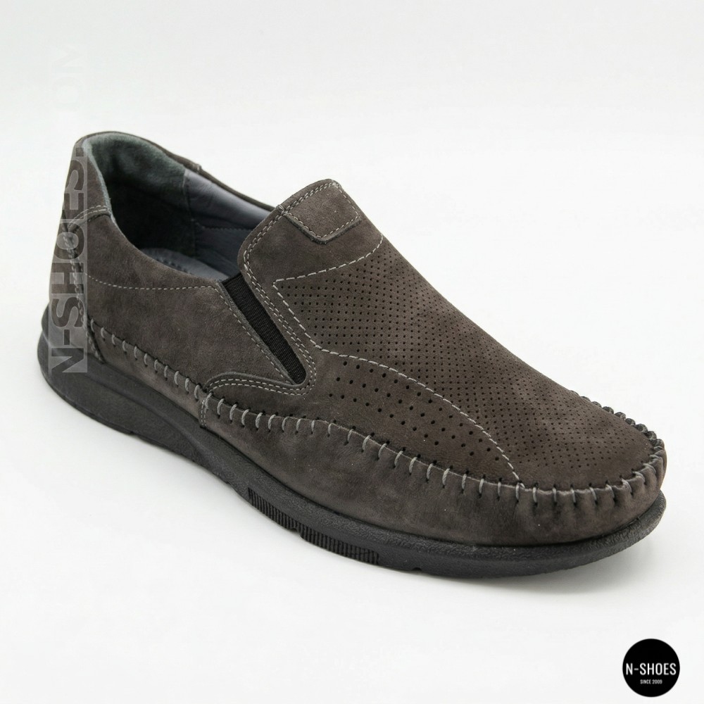Літні шкіряні туфлі-мокасини N-SHOES Mens 211835 020 grey nubuck 6198