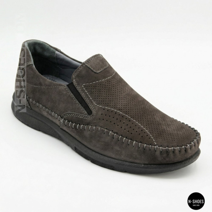 Літні шкіряні туфлі-мокасини N-SHOES Mens 211835 020 grey nubuck 6198