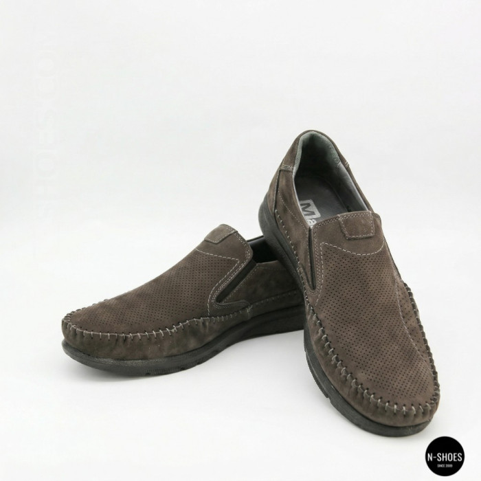 Літні шкіряні туфлі-мокасини N-SHOES Mens 211835 020 grey nubuck 6198