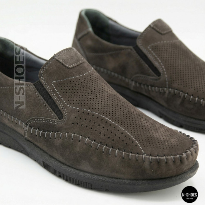 Літні шкіряні туфлі-мокасини N-SHOES Mens 211835 020 grey nubuck 6198