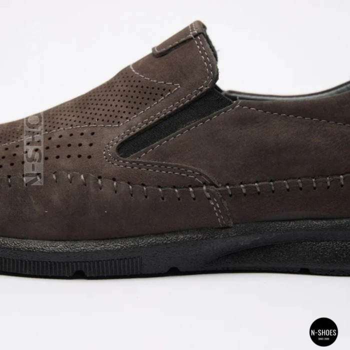 Літні шкіряні туфлі-мокасини N-SHOES Mens 211835 020 grey nubuck 6198