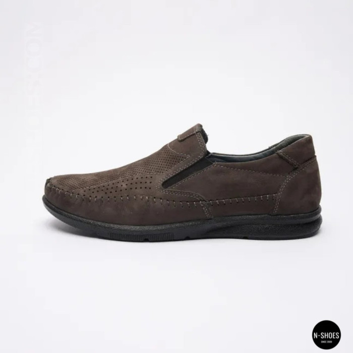 Літні шкіряні туфлі-мокасини N-SHOES Mens 211835 020 grey nubuck 6198