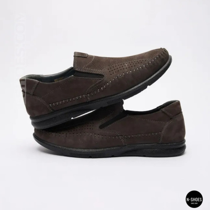 Літні шкіряні туфлі-мокасини N-SHOES Mens 211835 020 grey nubuck 6198