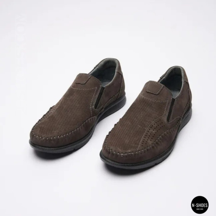 Літні шкіряні туфлі-мокасини N-SHOES Mens 211835 020 grey nubuck 6198