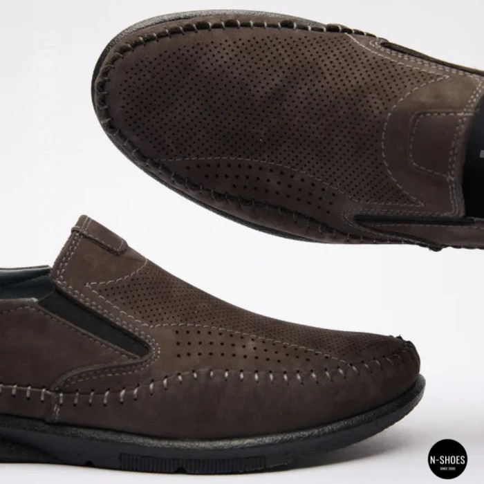 Літні шкіряні туфлі-мокасини N-SHOES Mens 211835 020 grey nubuck 6198