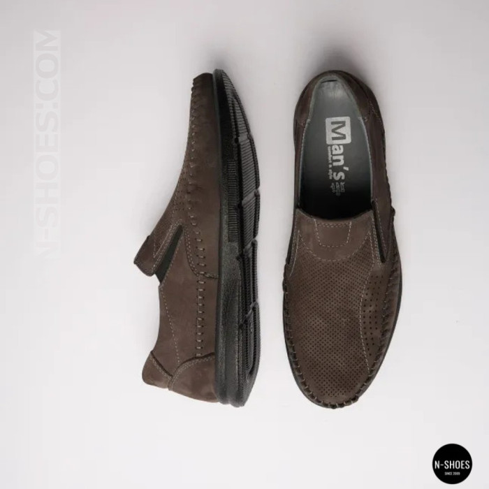 Літні шкіряні туфлі-мокасини N-SHOES Mens 211835 020 grey nubuck 6198