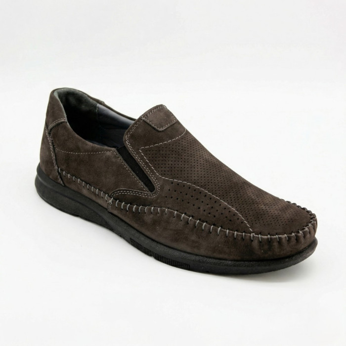 Літні шкіряні туфлі-мокасини N-SHOES Mens 211835 020 grey nubuck 6198