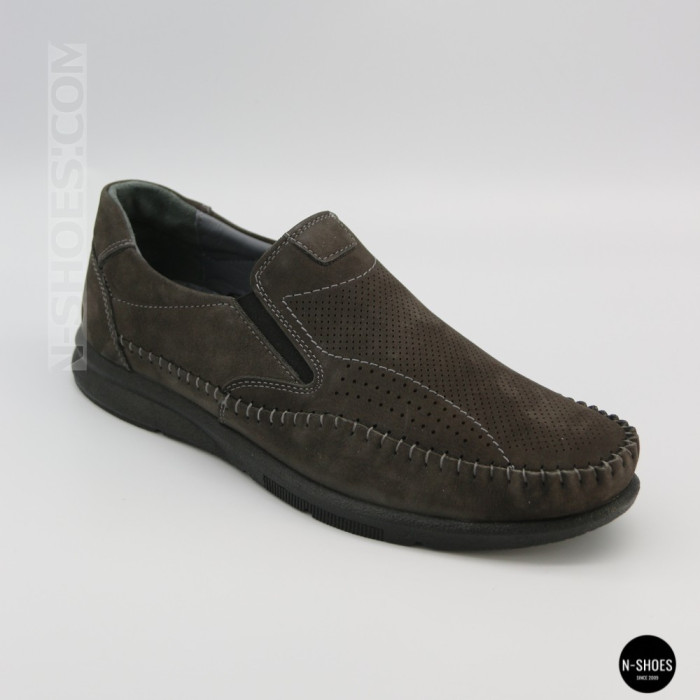 Літні шкіряні туфлі-мокасини N-SHOES Mens 211835 020 grey nubuck 6198
