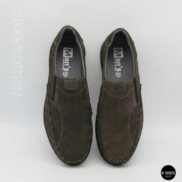 Літні шкіряні туфлі-мокасини N-SHOES Mens 211835 020 grey nubuck 6198