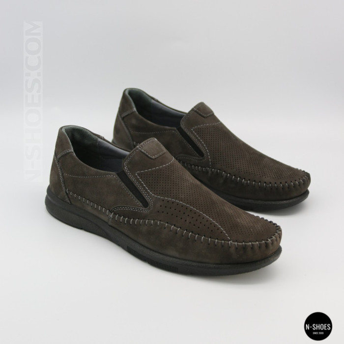 Літні шкіряні туфлі-мокасини N-SHOES Mens 211835 020 grey nubuck 6198