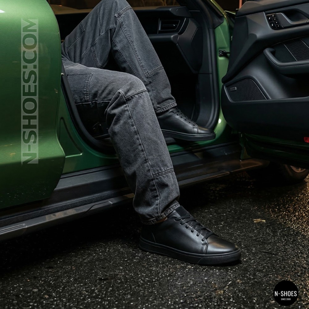 Мужские черные кеды Alex Bens 6199 из натуральной кожи в стиле ECCO Soft 10