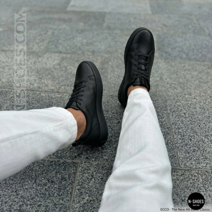 Мужские черные кеды Alex Bens 6199 из натуральной кожи в стиле ECCO Soft 10