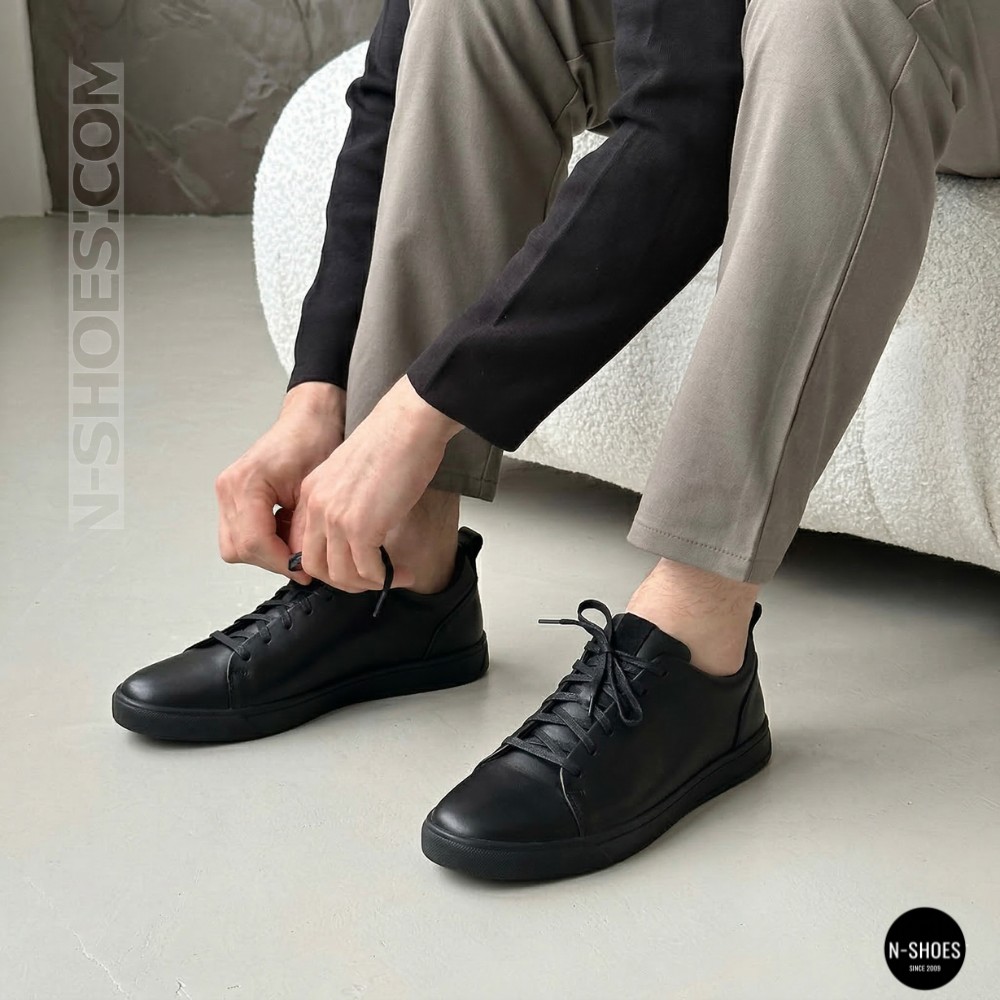 Мужские черные кеды Alex Bens 6199 из натуральной кожи в стиле ECCO Soft 10