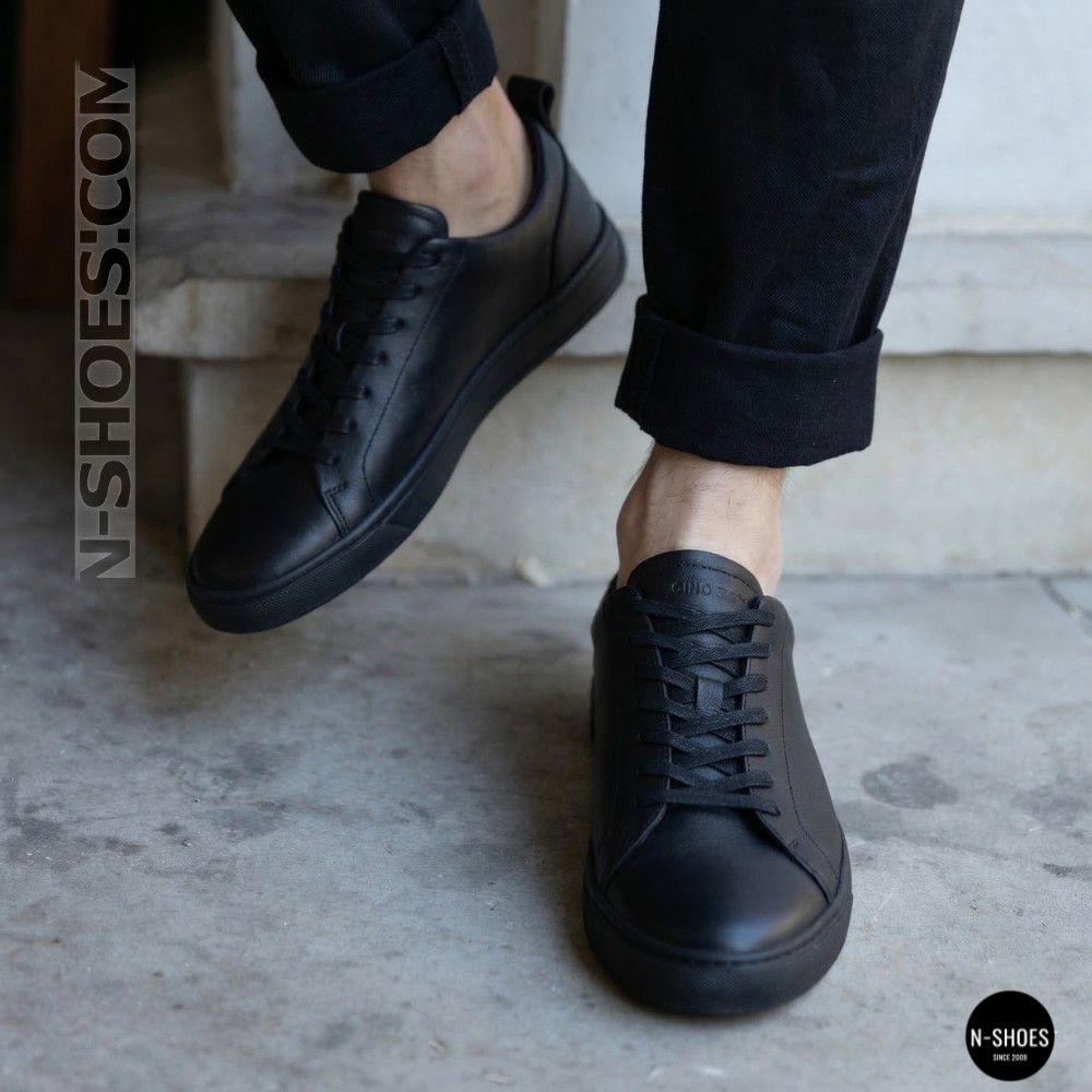 Мужские черные кеды Alex Bens 6199 из натуральной кожи в стиле ECCO Soft 10