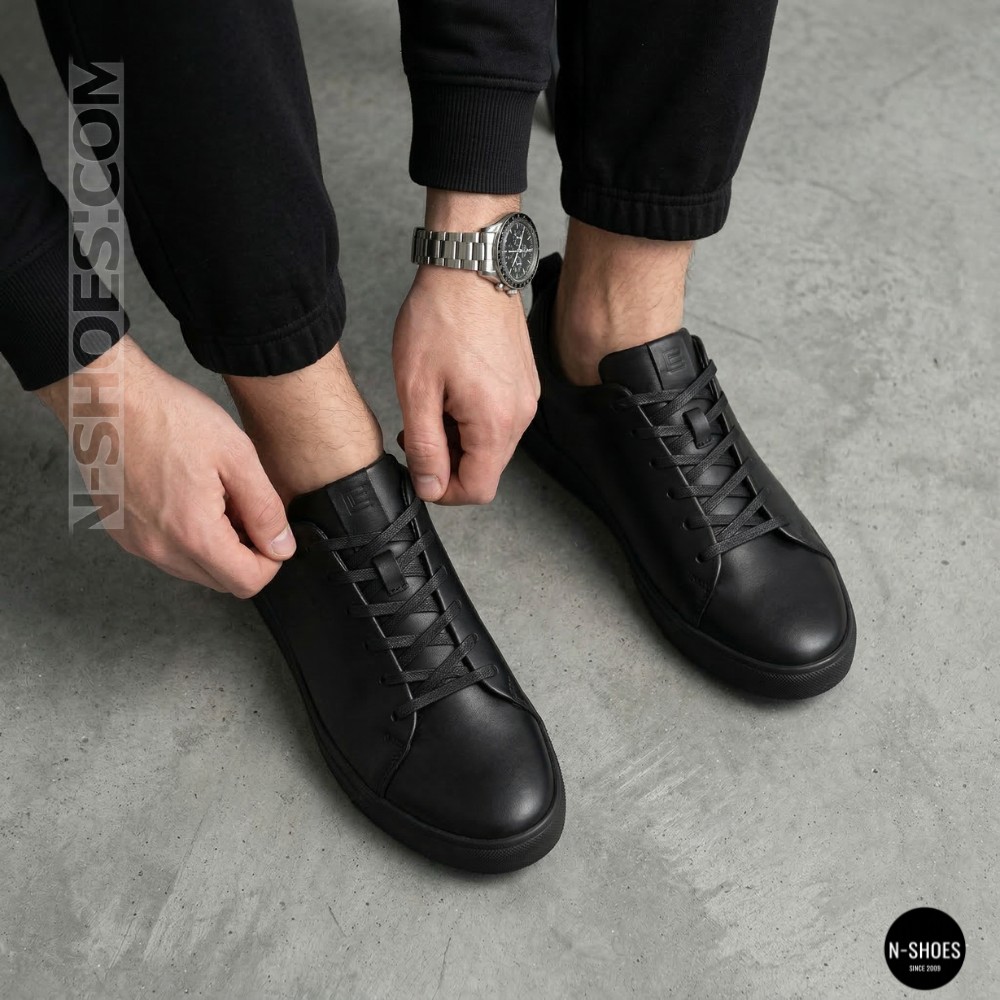 Мужские черные кеды Alex Bens 6199 из натуральной кожи в стиле ECCO Soft 10