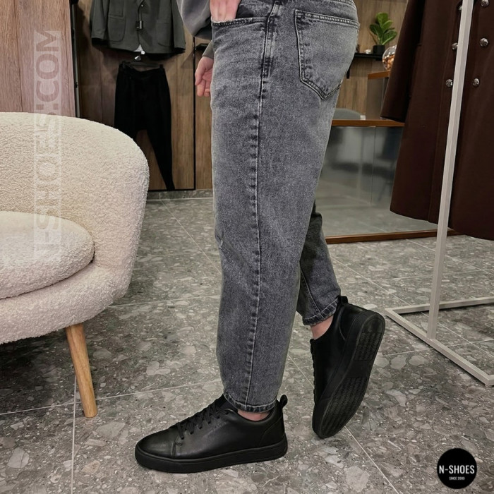 Мужские черные кеды Alex Bens 6199 из натуральной кожи в стиле ECCO Soft 10