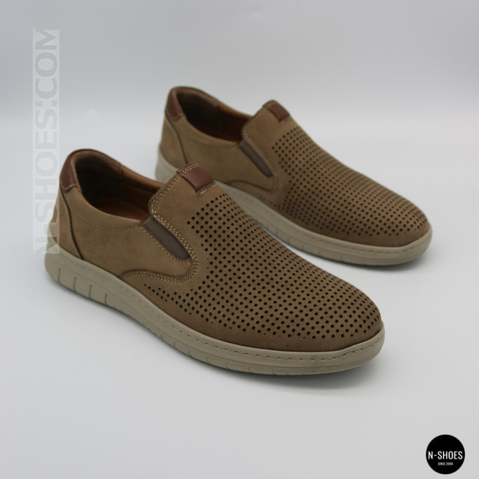 Комфортные бежевые туфли нубук N-SHOES Mens 213136 305 6244