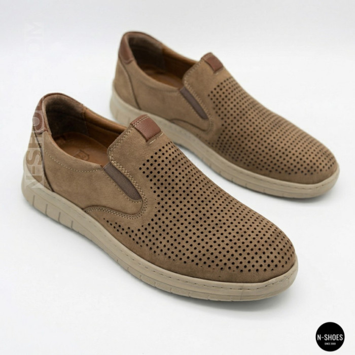 Комфортные бежевые туфли нубук N-SHOES Mens 213136 305 6244