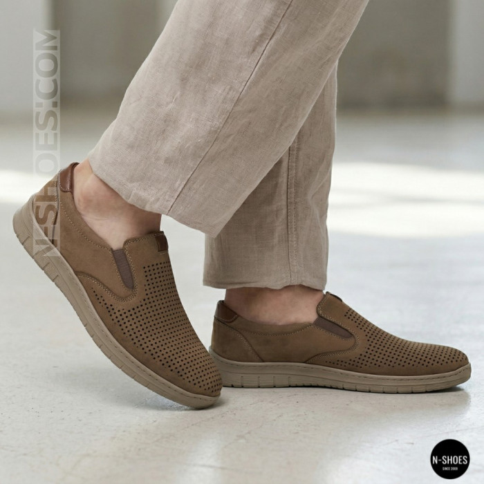 Комфортные бежевые туфли нубук N-SHOES Mens 213136 305 6244