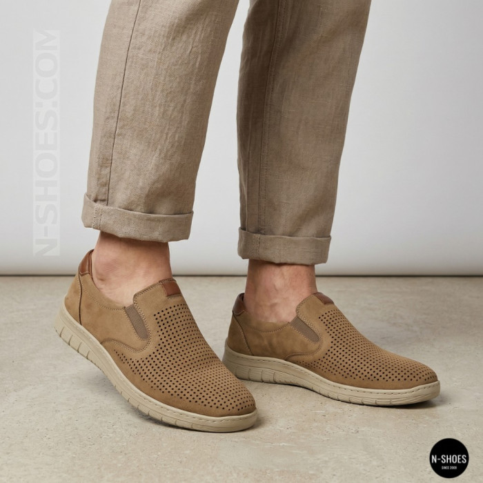 Комфортные бежевые туфли нубук N-SHOES Mens 213136 305 6244