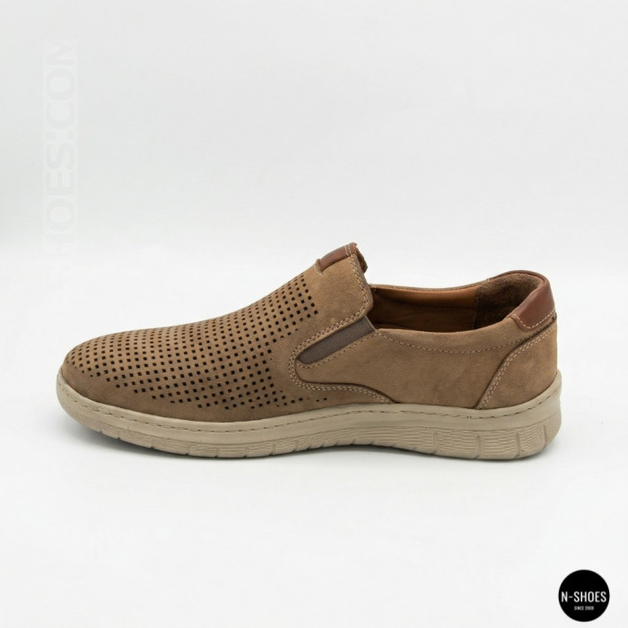 Комфортные бежевые туфли нубук N-SHOES Mens 213136 305 6244