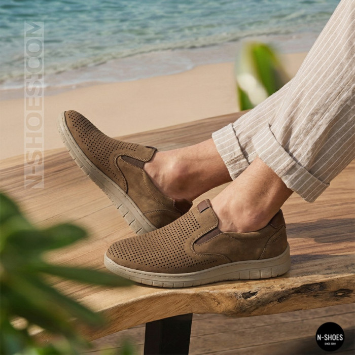 Комфортные бежевые туфли нубук N-SHOES Mens 213136 305 6244
