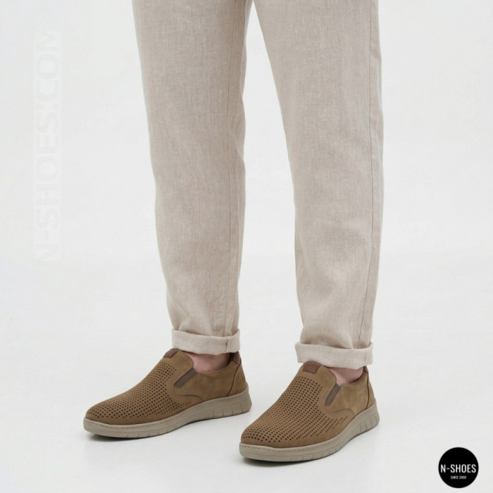 Комфортные бежевые туфли нубук N-SHOES Mens 213136 305 6244