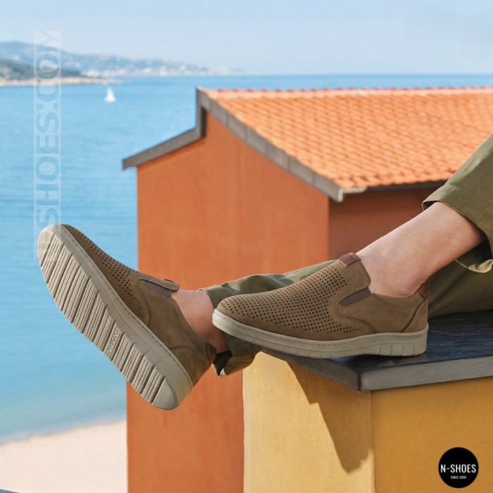 Комфортные бежевые туфли нубук N-SHOES Mens 213136 305 6244