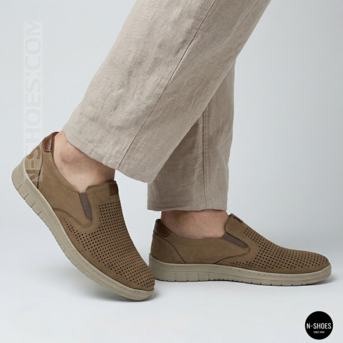 Комфортные бежевые туфли нубук N-SHOES Mens 213136 305 6244