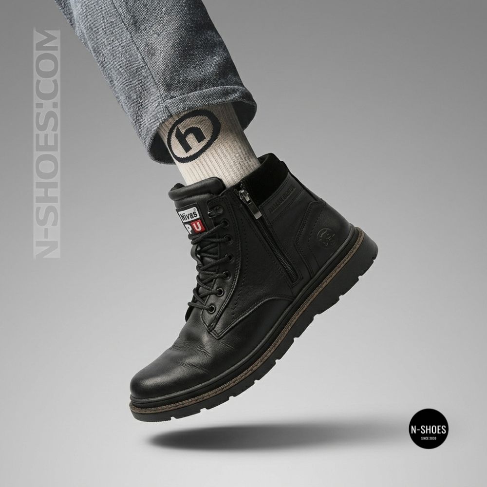Winter Leather Boots NS n3 Black 6411 with Natural Wool