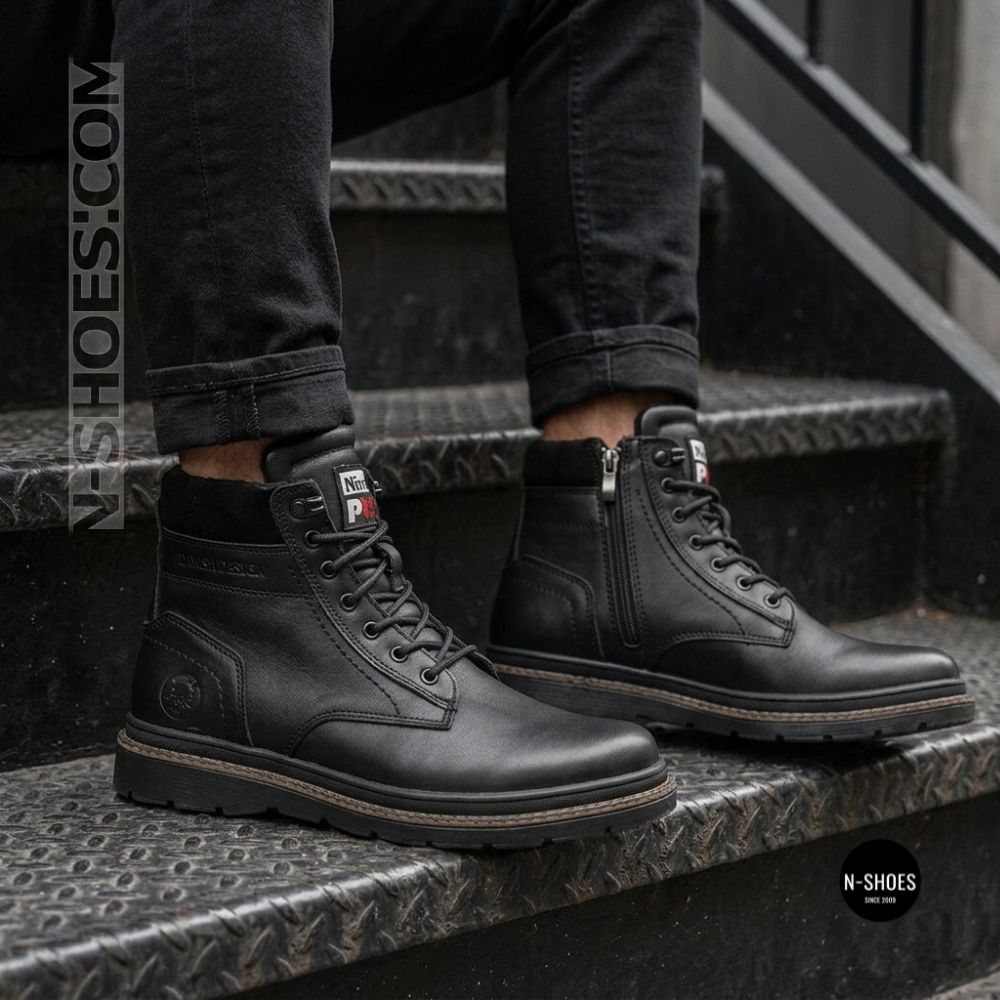 Winter Leather Boots NS n3 Black 6411 with Natural Wool