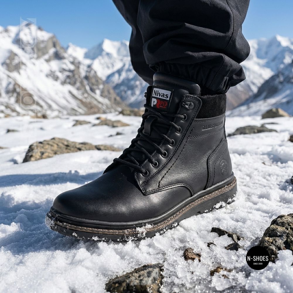 Winter Leather Boots NS n3 Black 6411 with Natural Wool