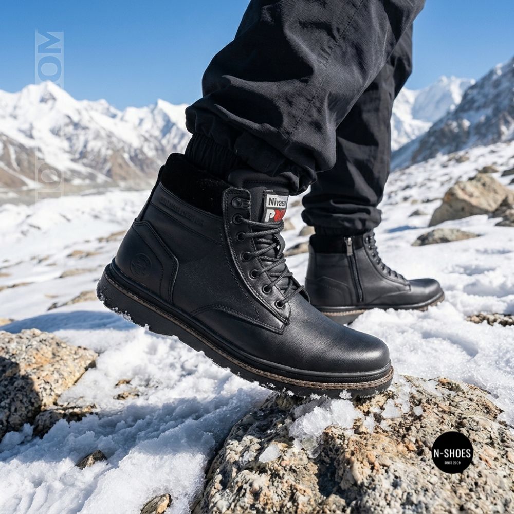 Winter Leather Boots NS n3 Black 6411 with Natural Wool