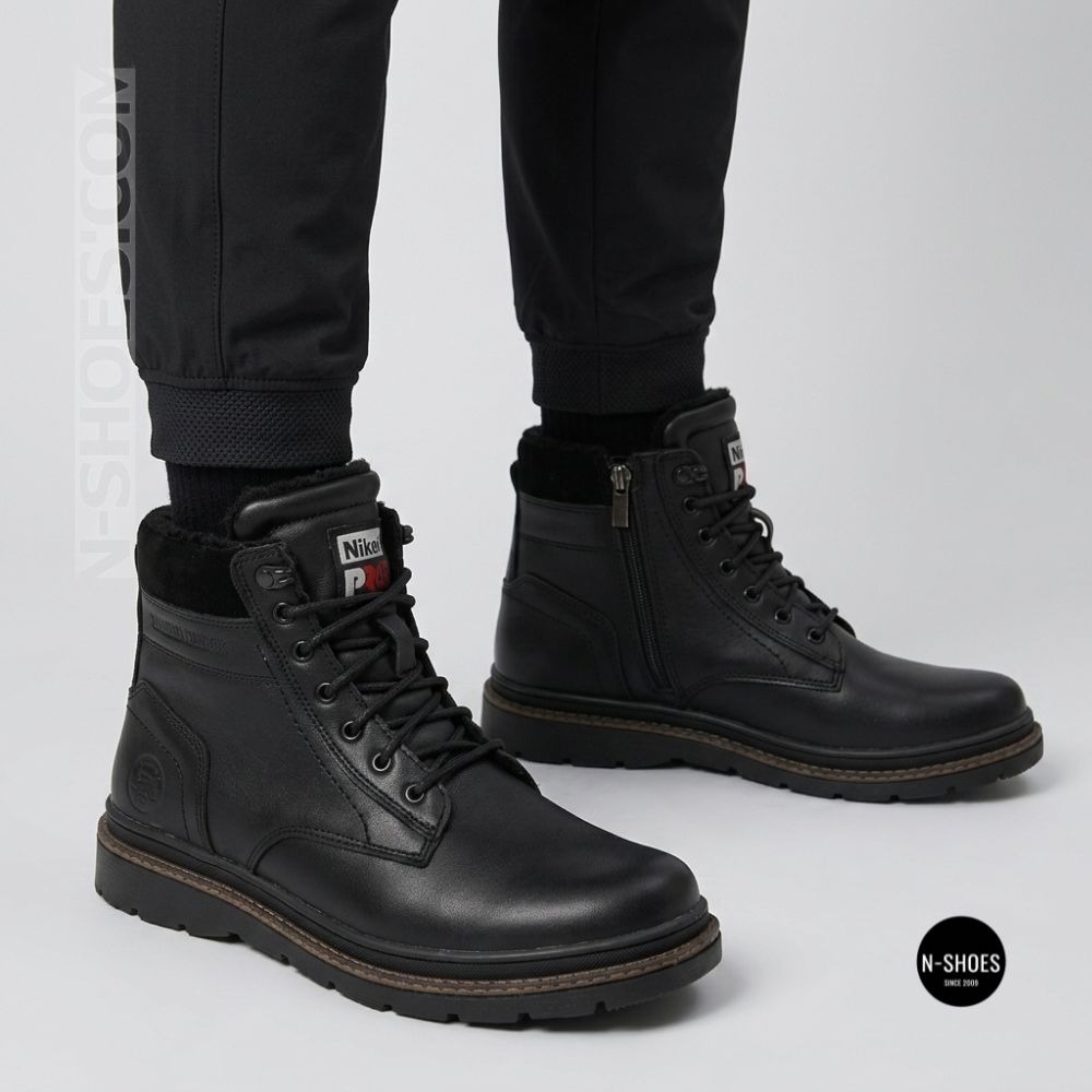 Winter Leather Boots NS n3 Black 6411 with Natural Wool