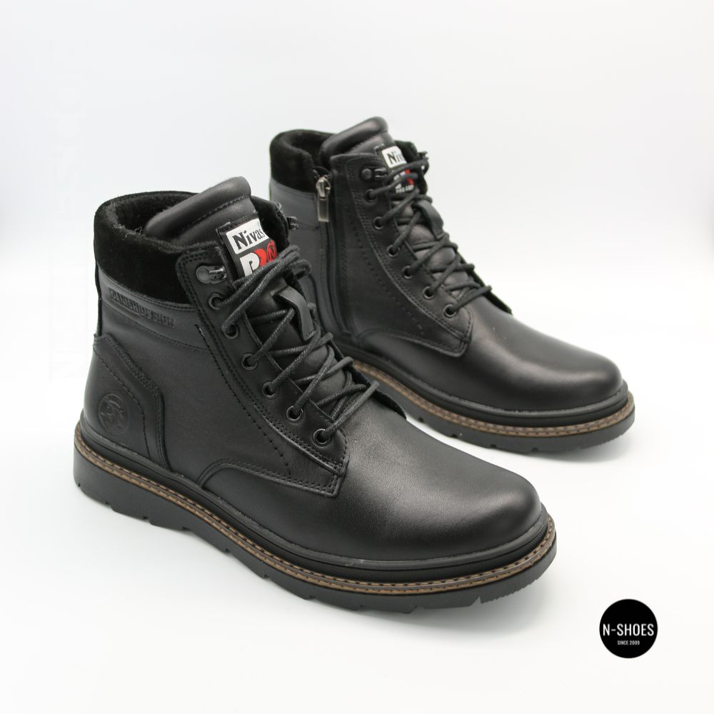 Winter Leather Boots NS n3 Black 6411 with Natural Wool