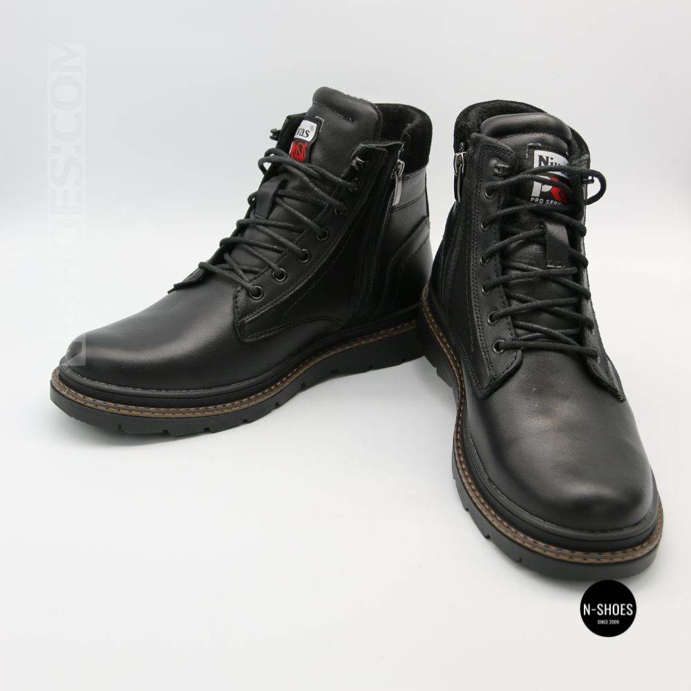 Winter Leather Boots NS n3 Black 6411 with Natural Wool