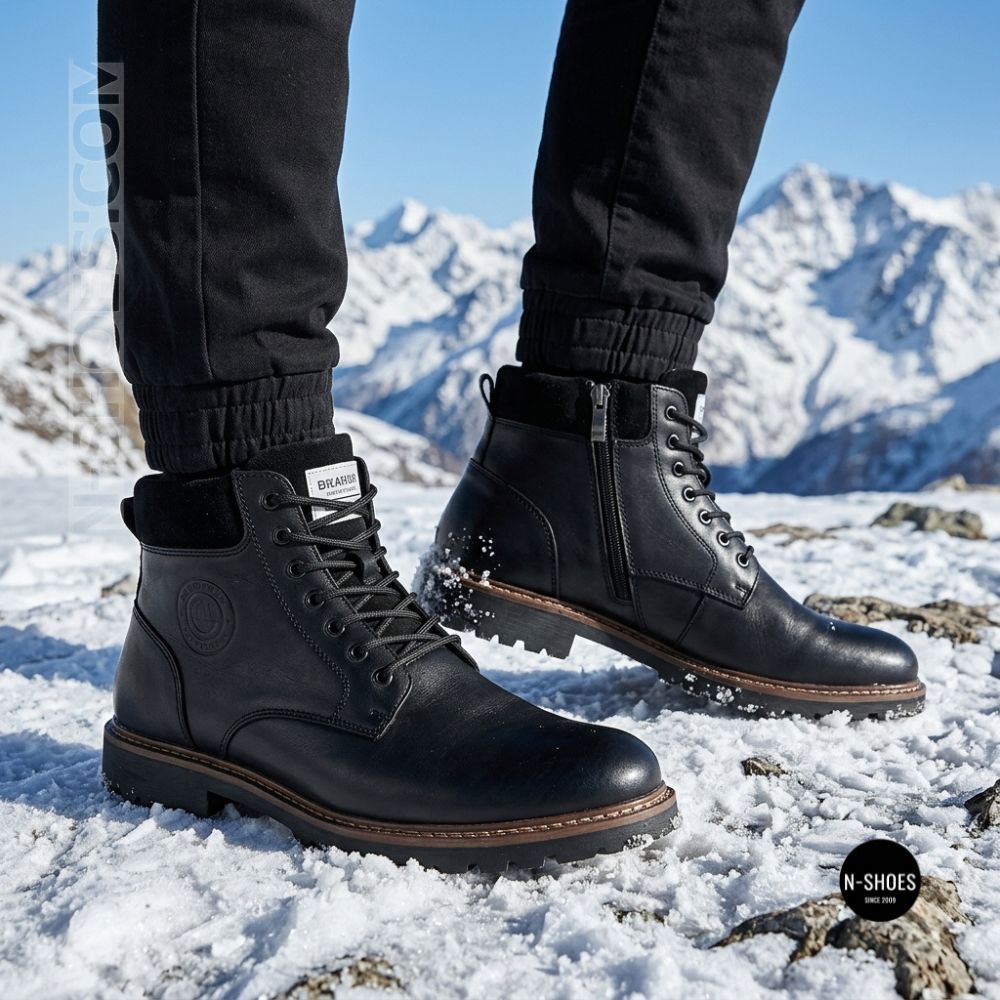 Winter Leather Boots NS n3 Black 6411 with Natural Wool