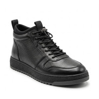 Чоловічі зимові шкіряні черевики N-SHOES Monelli 216286 M-1-5196-1 BLACK 6448 з натуральної шкіри чорного кольору на блискавці та шнурівці