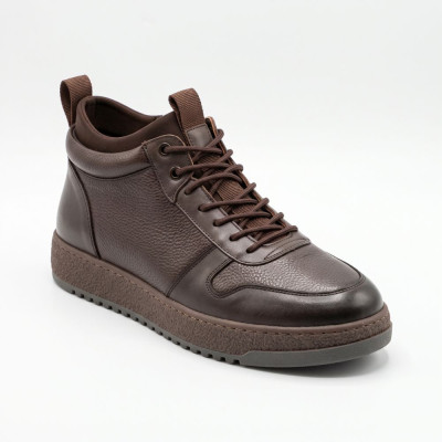 Мужские зимние кожаные кроссовки-ботинки N-SHOES Fabio 216351 FM-1-5916-2 BROWN 6449 Коричневые из натуральной кожи на молнии и шнуровке