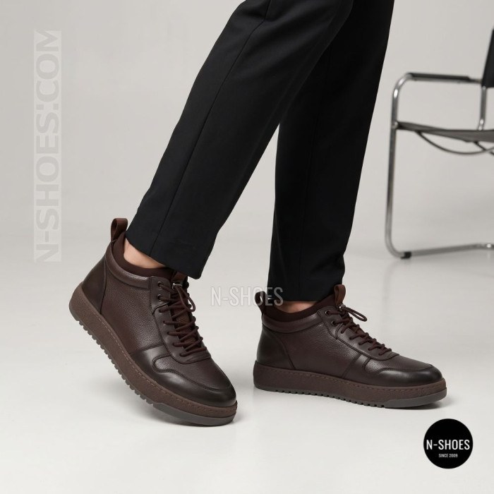 Мужские зимние кожаные кроссовки N-SHOES Fabio 216351 FM-1-5916-2 BROWN 6449