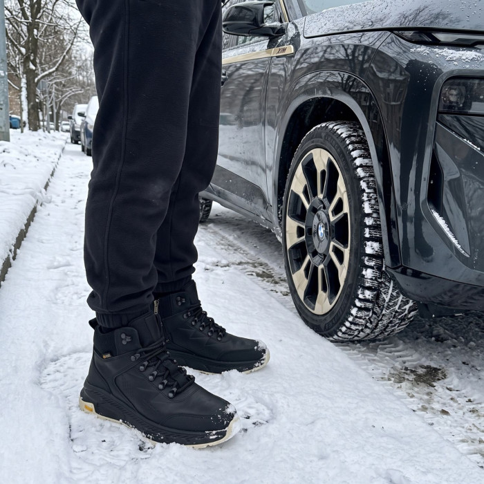 Men's Leather Winter Boots NS 2658 Black 6481 with Fur
